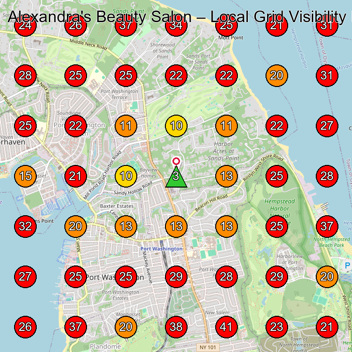 Alexandra's Beauty Salon GeoGrid visibility map for Hair Salon in Port Washington